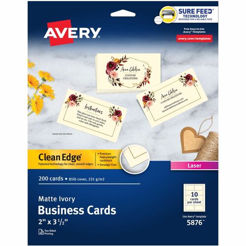 Avery® AVE5876 Clean Edge Business Card - 3.50" X 2" - 200 / Pack - Ivory