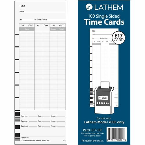 Lathem LTHE17100 Model 700E Clock Single Sided Time Cards