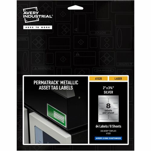 Avery® AVE61520 Avery® PermaTrack Metallic Asset Tag Labels, 2" x 3-3/4" , 64 Asset Tags