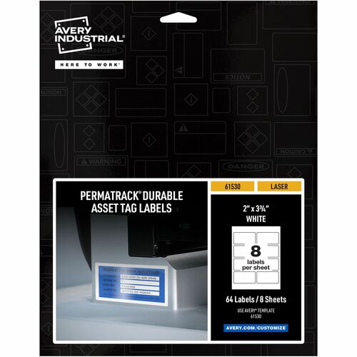 Avery® AVE61530 Avery® PermaTrack Durable White Asset Tag Labels, 2" x 3-3/4" , 64 Asset Tags