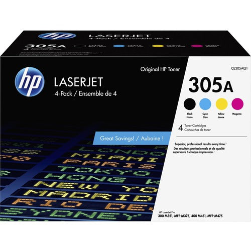 HP HEWCE305AQ1 305A (CE305AQ1) Original Laser Toner Cartridge - Combo Pack - Black, Cyan, Magenta, Yellow - 4 / Carton