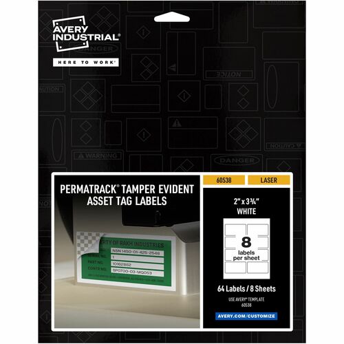 Avery® AVE60538 Avery® PermaTrack Tamper-Evident Asset Tag Labels, 2" x 3-3/4" , 64 Asset Tags