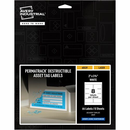 Avery® AVE60539 Avery® PermaTrack Destructible Asset Tag Labels, 2" x 3-3/4" , 64 Asset Tags