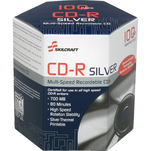 SKILCRAFT® NSN6582773 SKILCRAFT CD Recordable Media - CD-R - 52x - 700 MB - 100 - TAA Compliant