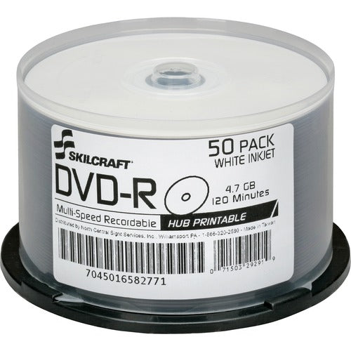 SKILCRAFT® NSN6582771 SKILCRAFT DVD Recordable Media - DVD-R - 16x - 4.70 GB - 50 - TAA Compliant