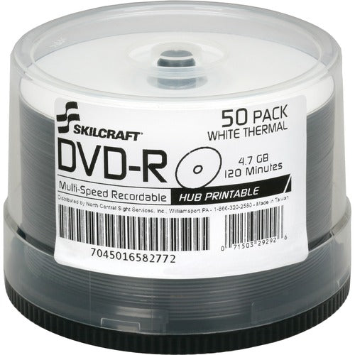 SKILCRAFT® NSN6582772 SKILCRAFT DVD Recordable Media - DVD-R - 16x - 4.70 GB - 50 - TAA Compliant