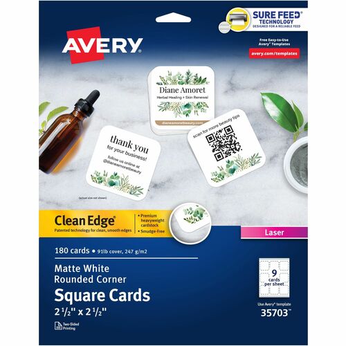 Avery® AVE35703 Avery® Clean Edge Square Cards, Rounded Corners, 2.5" x 2.5" (35703)