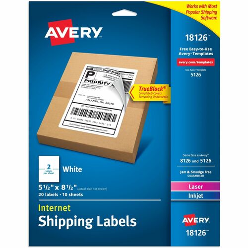 Avery® AVE18126 Avery® Internet Shipping Labels, 5-1/2" x 8-1/2" , 20 Labels (18126)