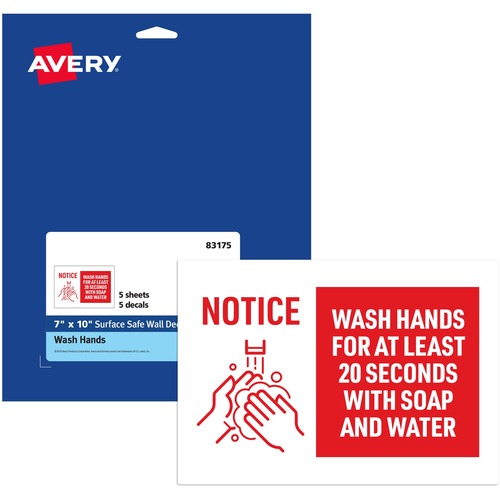 Avery® AVE83175 Avery® Surface Safe NOTICE WASH HANDS Wall Decals