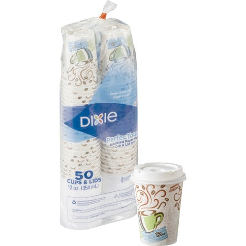 Dixie DXE5342COMBO6 PerfecTouch 12 oz Hot Coffee Cup and Lid Sets by GP Pro