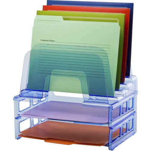 Officemate OIC23211 Blue Glacier Incline Sorter with Paper Trays