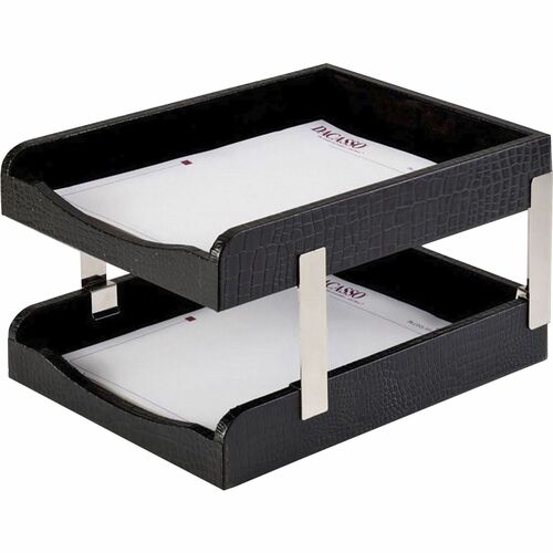 Dacasso DACA2220 Crocodile Embossed Black Leather Double Letter Trays