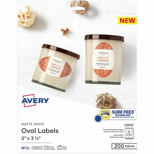 Avery® AVE22570 Avery® Matte White Sure Feed Labels