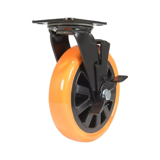 Vestil CST-BN-8X2PUP-SWB Polyurethane Swivel With Brake Caster 8 In. Diameter x 2 In. Width 902 lb Orange/Black