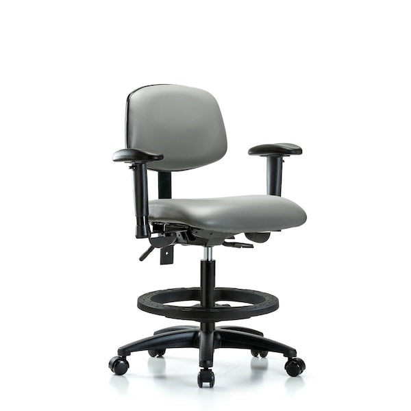 Blue Ridge Ergonomics VMBCH-RG-T1-A1-BF-RC-8840 Rutledge Vinyl Chair - Medium Bench Height with Seat Tilt, Adjustable Arms, Black Foot Ring, & Casters in Sterling Supernova™ Vinyl