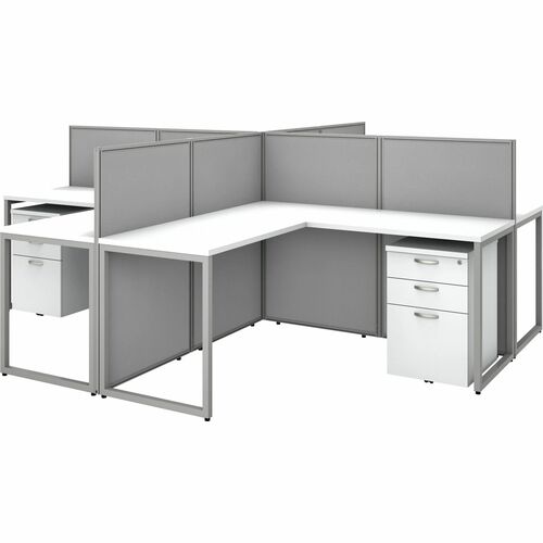 Bush Business Furniture BSHEOD760SWH03K Easy Office 60W 4 Person L Shaped Cubicle Desk with Drawers and 45H Panels