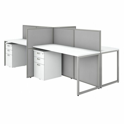 Bush Business Furniture BSHEOD660SWH03K Easy Office 60W 4 Person Cubicle Desk with File Cabinets and 45H Panels