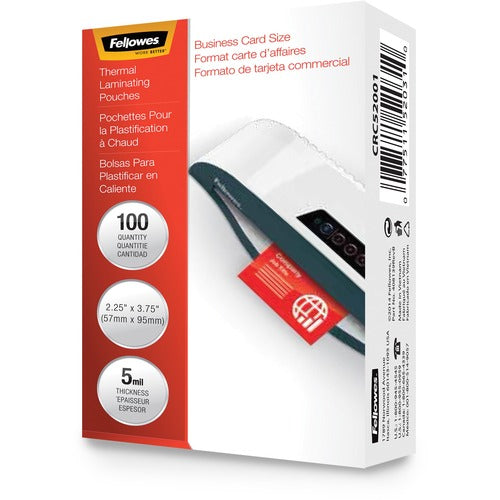 Fellowes FEL52031 Glossy Pouches - Business Card, 5 Mil, 100 Pack - Laminating Pouch/Sheet Size: 2.25" Width X 3.75" Length X 5 Mil Thickness - Type G - Glossy - For Business Card - Durable - Clear