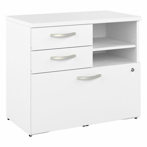Bush Business Furniture BSHHYF130WHSUZ Hybrid Office Storage Cabinet with Drawers and Shelves