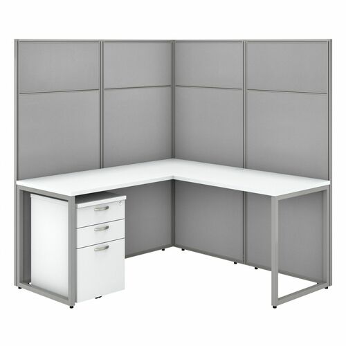 Bush Business Furniture BSHEODH36SWH03K Easy Office 60W L Shaped Cubicle Desk with File Cabinet and 66H Panels