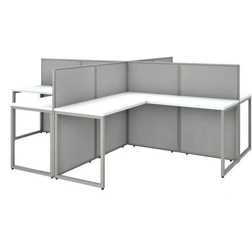 Bush Business Furniture BSHEOD760WH03K Easy Office 60W 4 Person L Shaped Cubicle Desk Workstation with 45H Panels