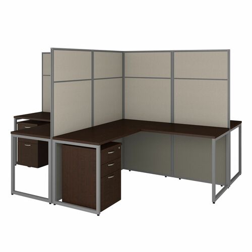 Bush Business Furniture BSHEODH76SMR03K Easy Office 60W 4 Person L Shaped Cubicle Desk with Drawers and 66H Panels