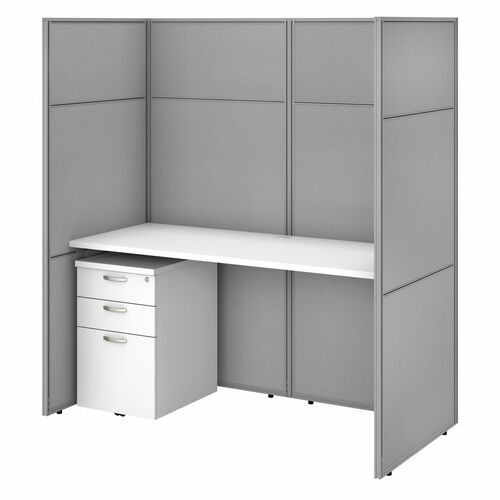 Bush Business Furniture BSHEODH26SWH03K Easy Office 60W Cubicle Desk with File Cabinet and 66H Closed Panels Workstation
