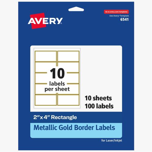 Avery® AVE6541 Labels with Metallic Gold Borders, 2" x 4" , 100 (6541)