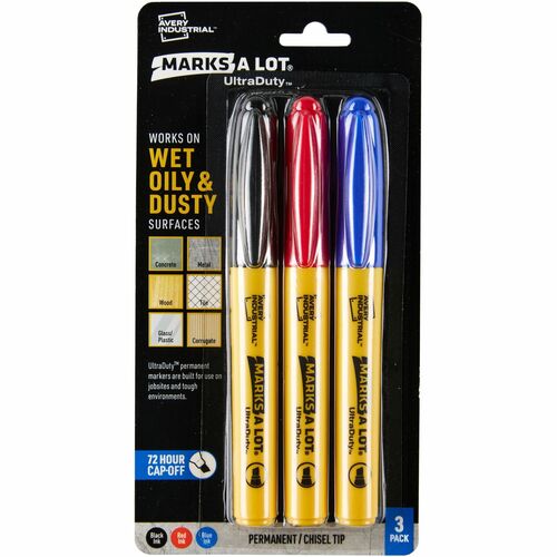 Avery® Marks A Lot AVE29864 Avery® Marks A Lot UltraDuty Markers, Chisel Tip, 3 Assorted Markers (29864)