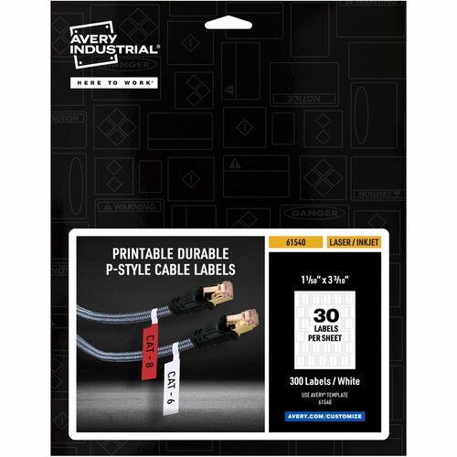 Avery® AVE61540 Cable Labels, P-Style, 1.02" x 3.3" , 300 Total (61540)