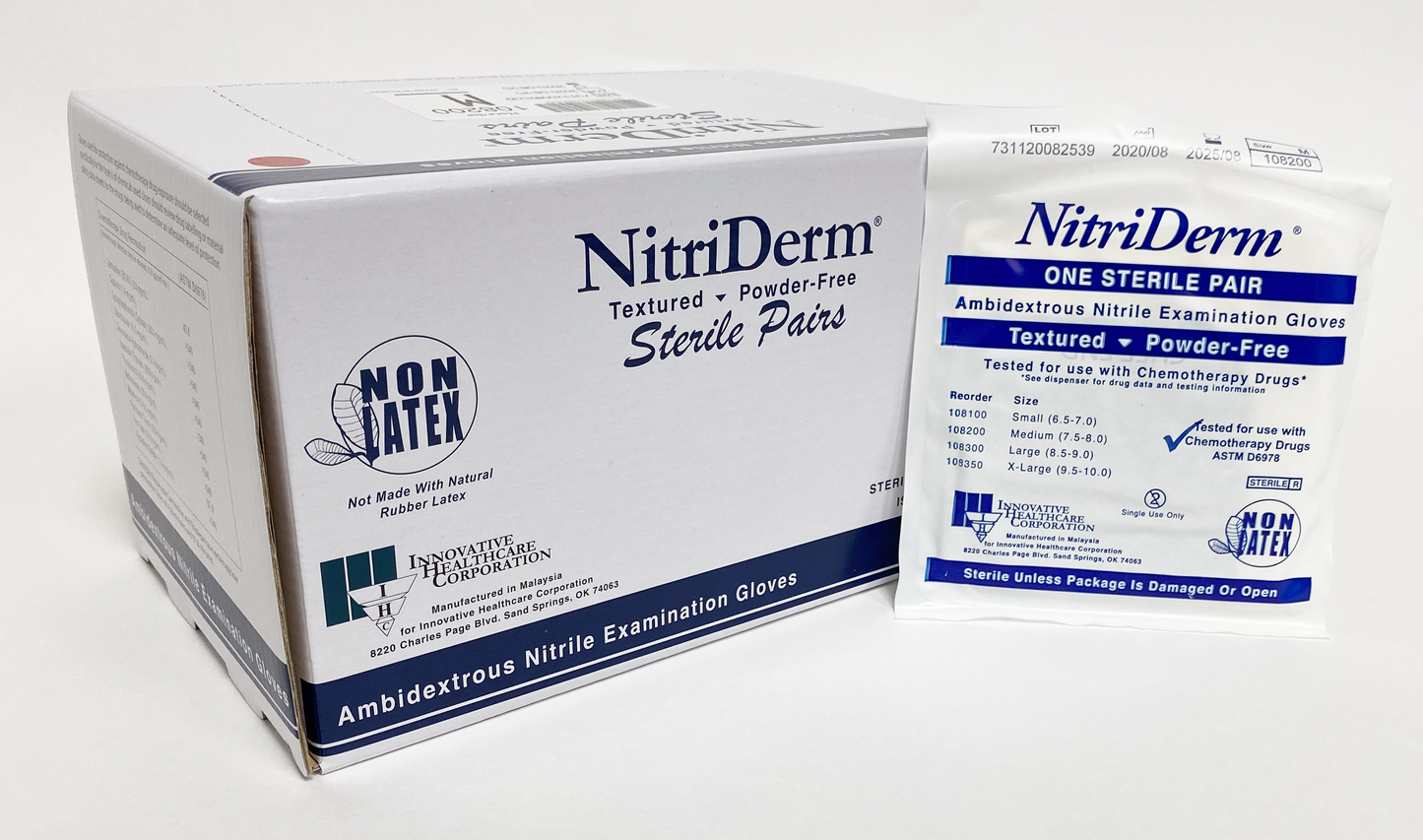 Innovative Healthcare 108100 Nitriderm Nitrile Sterile Exam Gloves – Pairs - S, 50 Pr/Bx, 4 Bx/Cs