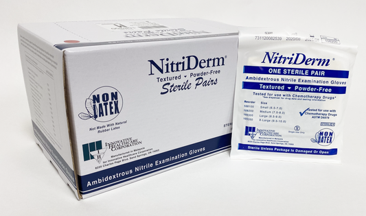 Innovative Healthcare 108200 Nitriderm Nitrile Sterile Exam Gloves – Pairs - M, 50 Pr/Bx, 4 Bx/Cs