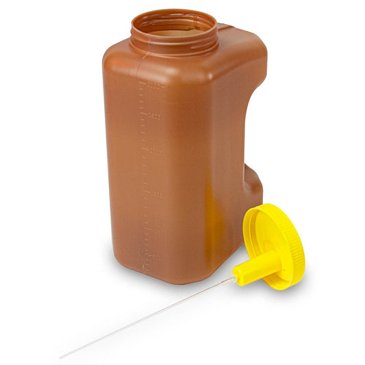 Globe Scientific 108010 Container 24 Hour Urine Collection 3000mL (3 Liter) Affixed TransferTop Screwcap Amber