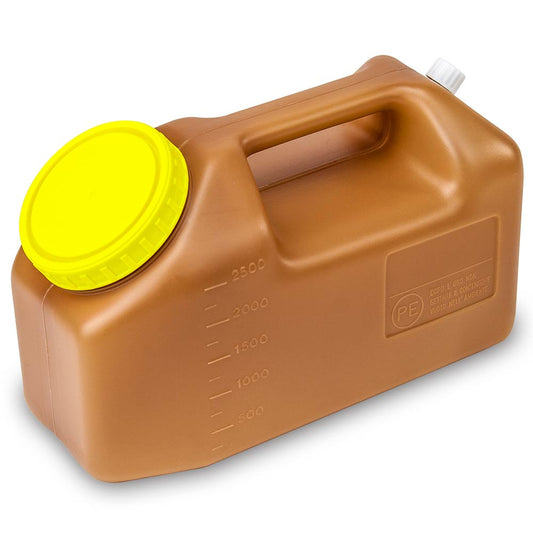 Globe Scientific 108025A Container 24 Hour Urine Collection 2500mL (2.5 Liter) Affixed Screwcap Amber