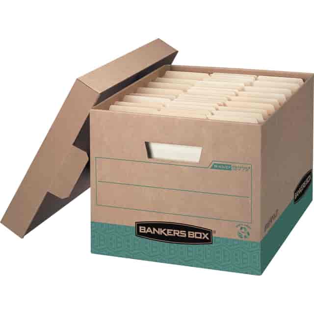 Bankers Box FEL12775 Recycled R-Kive-Letter/Legal-Internal Dimensions:12" Width X 15" Depth X 10" Height-External Dimensions:12.8" Width X 16.5" Depth X 10.4" Height-800 Lb-Media Size Supported:Letter,Legal-Lift-Off Closure-Heavy Duty-Stackabl