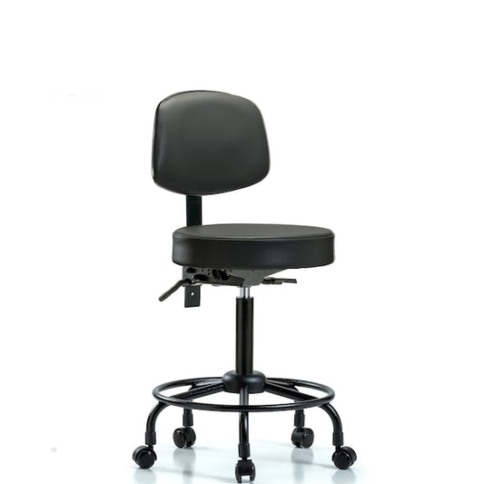 Blue Ridge Ergonomics VMBST-RT-T0-RC-8823 Rutledge Vinyl Stool with Back - Medium Bench Height with Round Tube Base & Casters in Carbon Supernova™ Vinyl