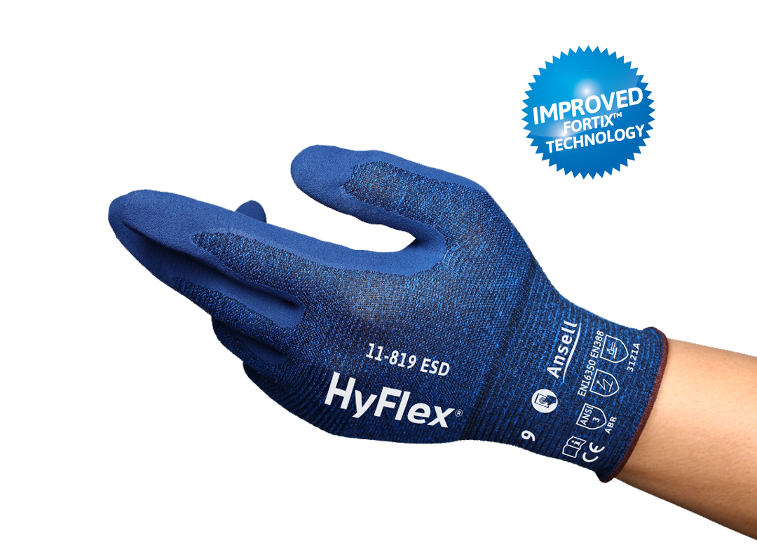 SOS Cleanroom Ansell HyFlex 11-819 ESD Nitrile Foam Coated Gloves