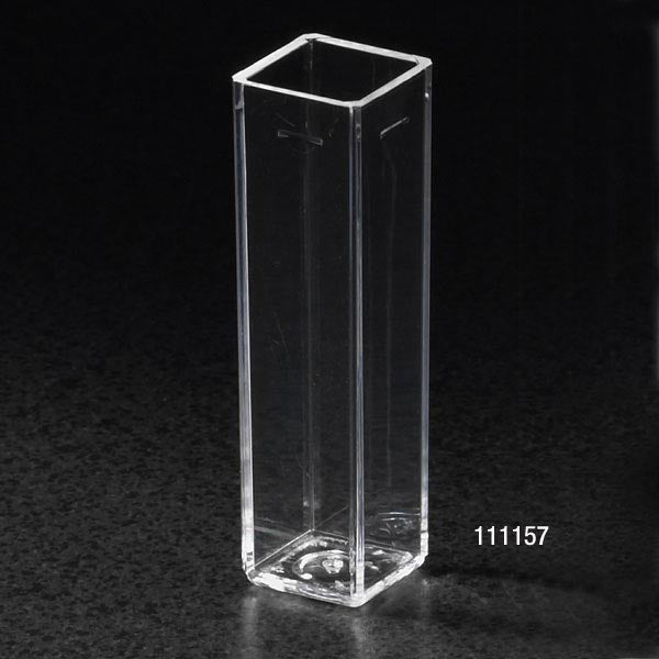 Globe Scientific 111157 Cuvette Spectrophotometer Square 4.5mL (10mm) UV Grade Methacrylate 4 Clear Sides 100/Tray 5 Trays/Unit