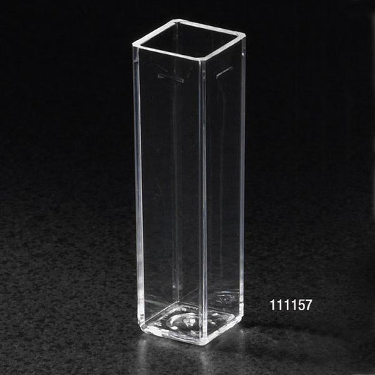 Globe Scientific 111157 Cuvette Spectrophotometer Square 4.5mL (10mm) UV Grade Methacrylate 4 Clear Sides 100/Tray 5 Trays/Unit