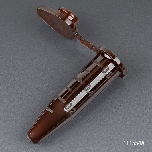 Globe Scientific 111554A Microcentrifuge Tube 0.5mL PP Attached Snap Cap Graduated Amber Certified Rnase Dnase and Pyrogen Free 500/Stand Up Zip Lock Bag