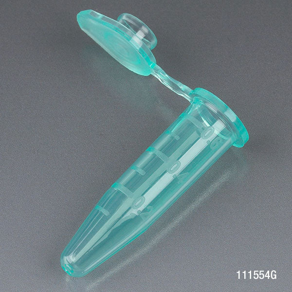 Globe Scientific 111554G Microcentrifuge Tube 0.5mL PP Attached Snap Cap Graduated Green Certified Rnase Dnase and Pyrogen Free 500/Stand Up Zip Lock Bag