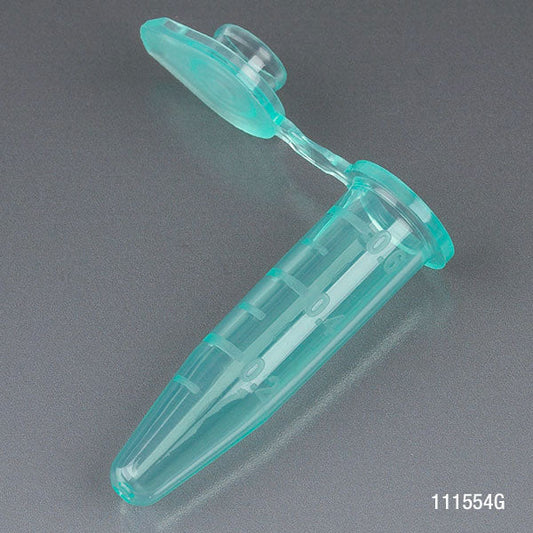 Globe Scientific 111554G Microcentrifuge Tube 0.5mL PP Attached Snap Cap Graduated Green Certified Rnase Dnase and Pyrogen Free 500/Stand Up Zip Lock Bag