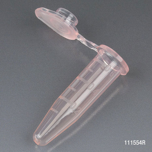 Globe Scientific 111554R Microcentrifuge Tube 0.5mL PP Attached Snap Cap Graduated Red Certified Rnase Dnase and Pyrogen Free 500/Stand Up Zip Lock Bag