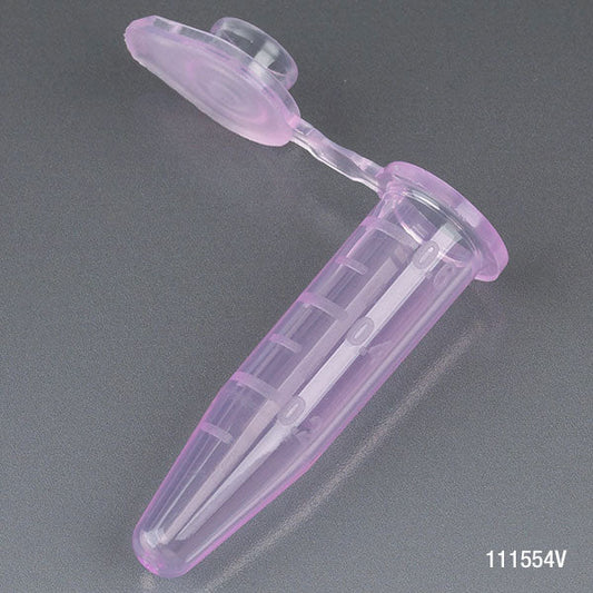 Globe Scientific 111554V Microcentrifuge Tube 0.5mL PP Attached Snap Cap Graduated Violet Certified Rnase Dnase and Pyrogen Free 500/Stand Up Zip Lock Bag