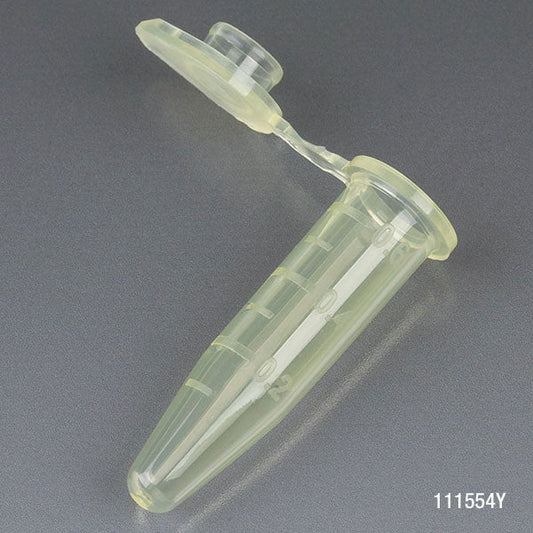 Globe Scientific 111554Y Microcentrifuge Tube 0.5mL PP Attached Snap Cap Graduated Yellow Certified Rnase Dnase and Pyrogen Free 500/Stand Up Zip Lock Bag