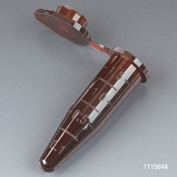 Globe Scientific 111564A Microcentrifuge Tube 1.5mL PP Attached Snap Cap Graduated Amber Certified Rnase Dnase and Pyrogen Free 500/Stand Up Zip Lock Bag