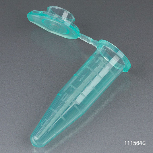 Globe Scientific 111564G Microcentrifuge Tube 1.5mL PP Attached Snap Cap Graduated Green Certified Rnase Dnase and Pyrogen Free 500/Stand Up Zip Lock Bag