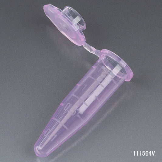 Globe Scientific 111564V Microcentrifuge Tube 1.5mL PP Attached Snap Cap Graduated Violet Certified Rnase Dnase and Pyrogen Free 500/Stand Up Zip Lock Bag
