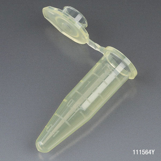Globe Scientific 111564Y Microcentrifuge Tube 1.5mL PP Attached Snap Cap Graduated Yellow Certified Rnase Dnase and Pyrogen Free 500/Stand Up Zip Lock Bag