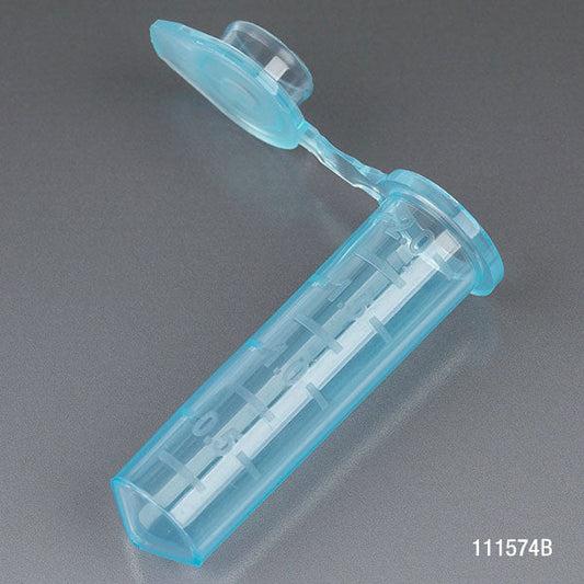 Globe Scientific 111574B Microcentrifuge Tube 2.0mL PP Attached Snap Cap Graduated Blue Certified Rnase Dnase and Pyrogen Free 500/Stand Up Zip Lock Bag